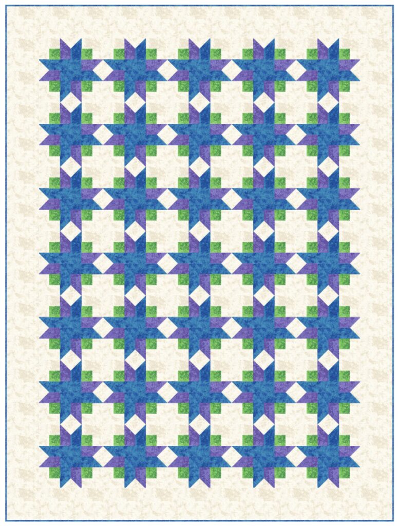 QB113 - Bouquet - Blue, Purple and Green on Cream